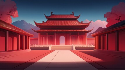 Fototapeta premium Ancient Chinese Palace Illustration