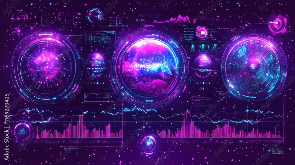 Poster futuristic hud interface with glowing neon elements. ideal for sci-fi games, digital art, or tech pr