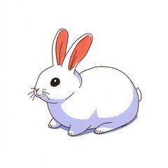 Obraz premium Charmingly Illustrated White Rabbit Sitting Calmly on White Background. AI Generated