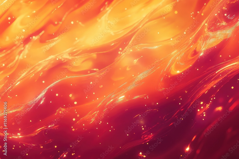 Poster bright amber and red abstract background with glowing highlights and blurred wave patterns, exuding 