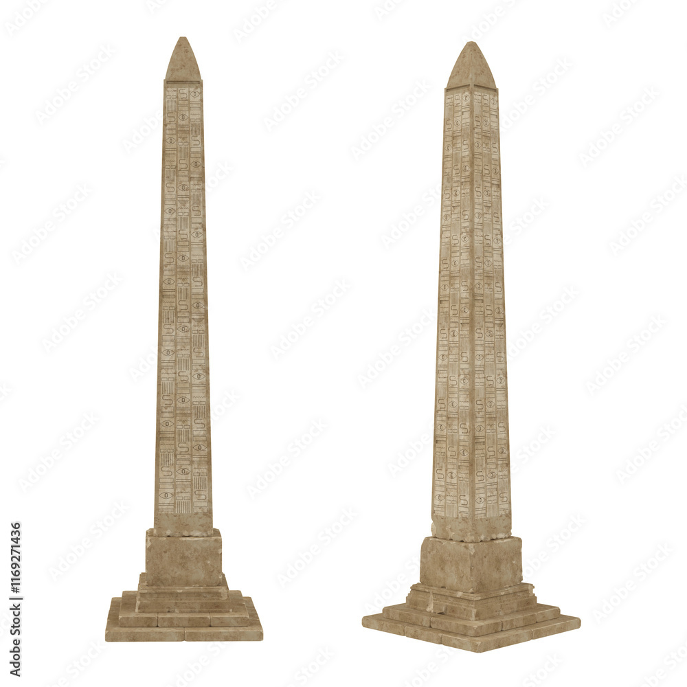 Poster ancient egyptian stone obelisk decorated with hieroglyphics. isolated 3d rendered illustration with 
