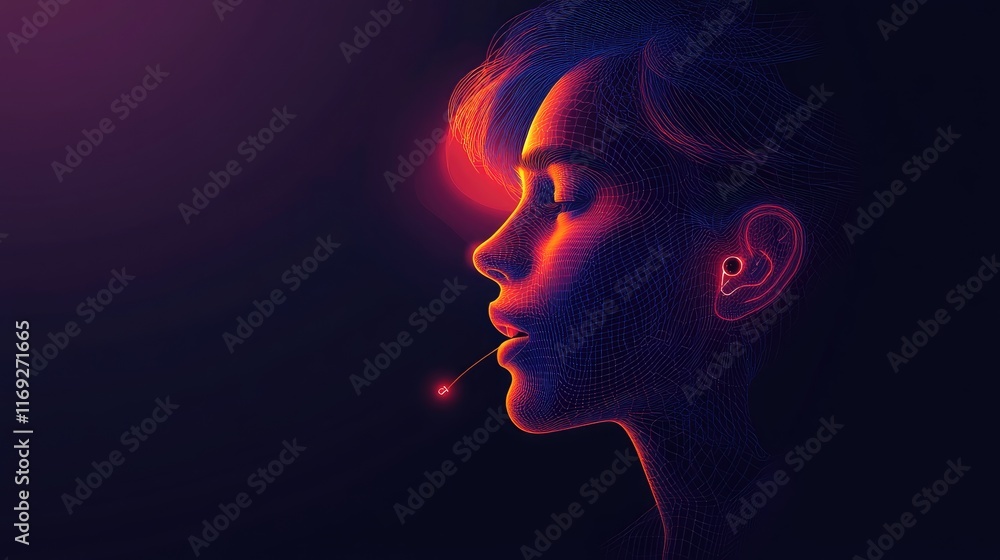 Poster abstract wireframe head with implant. concept art for neural interfaces brain-computer interfaces or