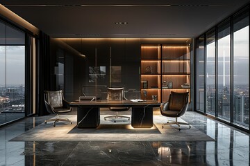 Fototapeta na wymiar Modern executive office with city view