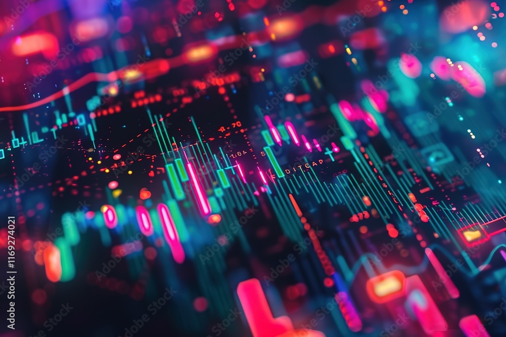 Aufkleber vibrant data visualization; glowing charts and graphs.