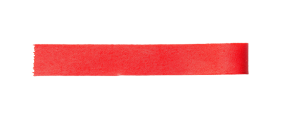 Piece of red paper, tape, isolated on transparent background. top view
