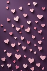 A purple background with pink hearts on it.