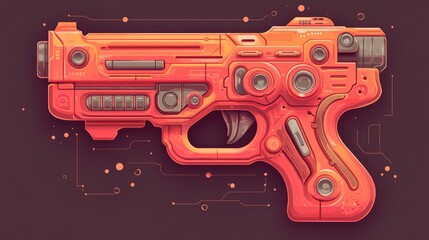 A vibrant red futuristic pistol with intricate details and circuitry ideal for a sci-fi shooter or action game. Its unique design adds a stylish touch to any virtual arsenal.