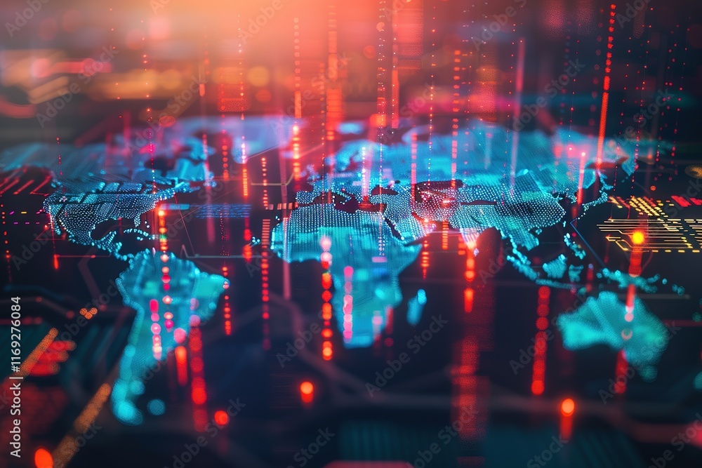 Aufkleber global network, data flow visualization. futuristic digital world map.