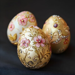 Beautiful decorated Easter eggs of Golden color