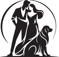 man and woman love pose her dog victor  silhouette style.
