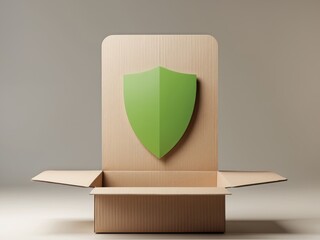 Open Cardboard Box with Green Shield above.