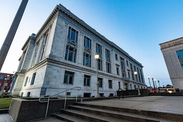 Alley with staircases on the side of Madison county courthouse building in Edwardsville, Illinois