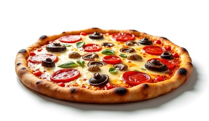 Delicious pizza isolated on white background.