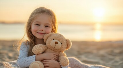 Little girl hugging her stuffed toy on a beach blanket, cozy nostalgia --chaos 10 --ar 16:9 --quality 2 --profile 2qnqoze --stylize 150 --v 6.1 Job ID: caa29ccc-f6bb-4f09-ae10-1a45aab37b0b