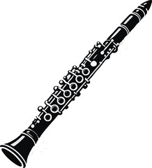 Clarinet flat web icon. Clarinet logo design. Woodwind instrument clarinet sign silhouette solid black icon vector design. Musical instruments concept