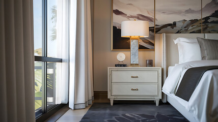 Bedroom Corner with Nightstand, Lamp, and Bed