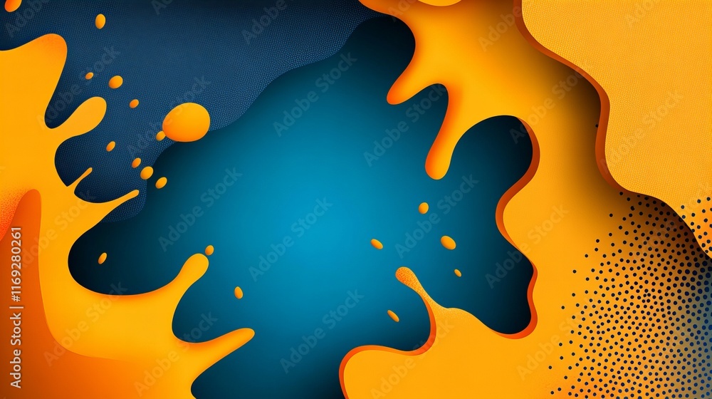 Poster vibrant abstract art featuring a dynamic interplay of orange and teal. the fluid shapes create a sen