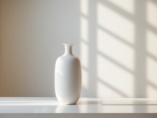 Clean white vase mockup in a brightly lit room with ample copy space for branding.