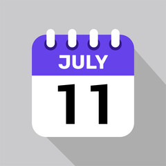 calendar 11 july icon Vector Illustration background.
