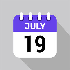 calendar 19 july icon Vector Illustration background.