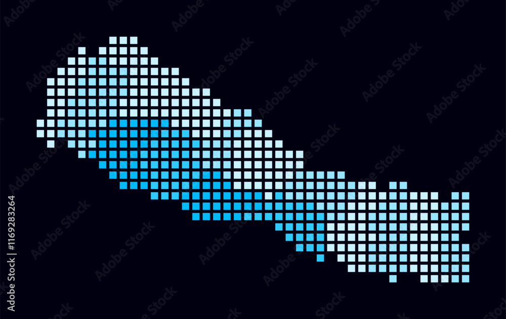 Poster nepal dotted map. digital style map of the country on a dark background. nepal shape with square dot