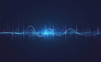 Fototapeta premium Blue audio waveform with reflection on a dark background, vector illustration, showcasing dynamic sound visualization.