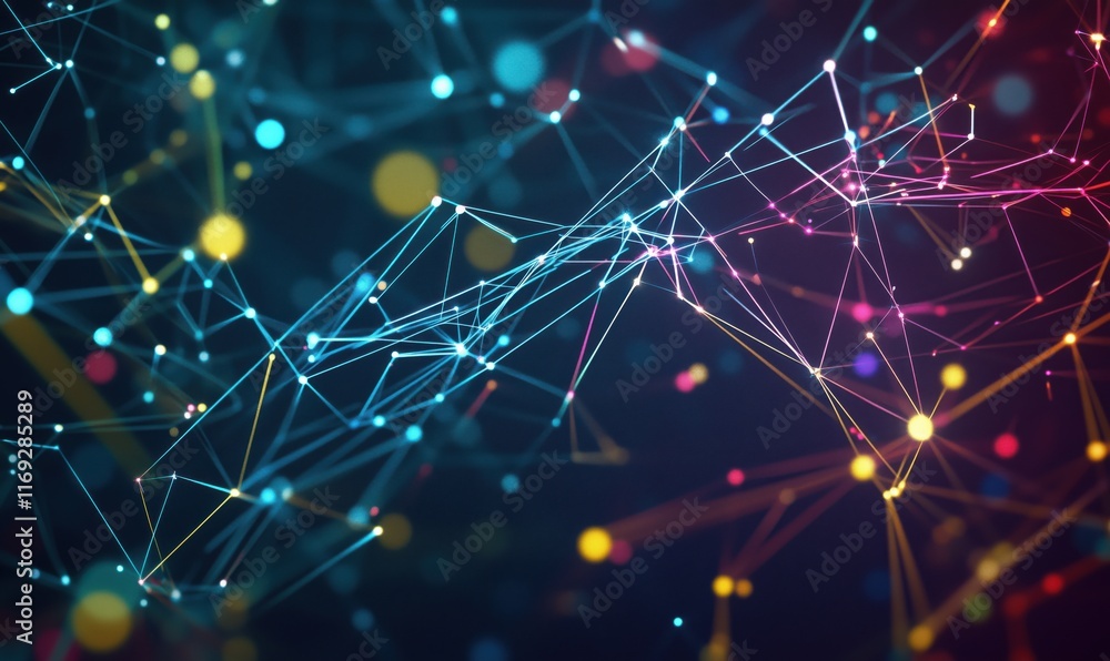 Aufkleber abstract digital network connections with vibrant colors and glowing nodes, representing data flow a