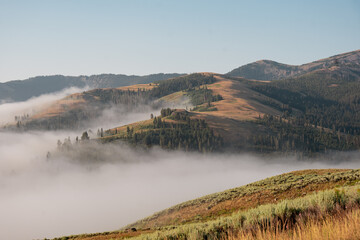 mountain landscape with morning fog