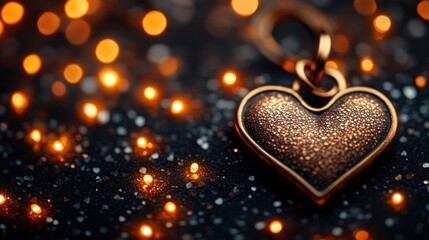 Fototapeta premium Glittering heart pendant on dark background.