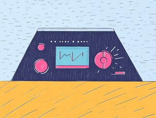 Stylish Hand-Drawn Illustration: Retro Tech Device on Wooden Surface. AI Generated