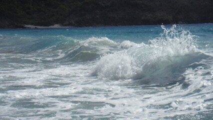Fototapeta premium Beautiful sea and beach during a beautiful day in the Frech West Indies, more specifically in Saint-Barthélémy, French territory in the Caribbeans.
