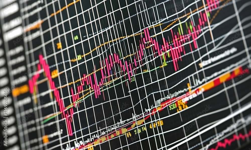 Aufkleber stock market analysis chart displaying price trends, indicators, and trading volume with candlestick