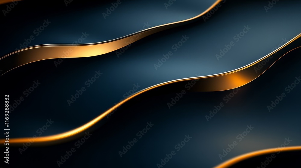 Poster abstract waves with golden highlights on a dark background, creating a dynamic visual effect.