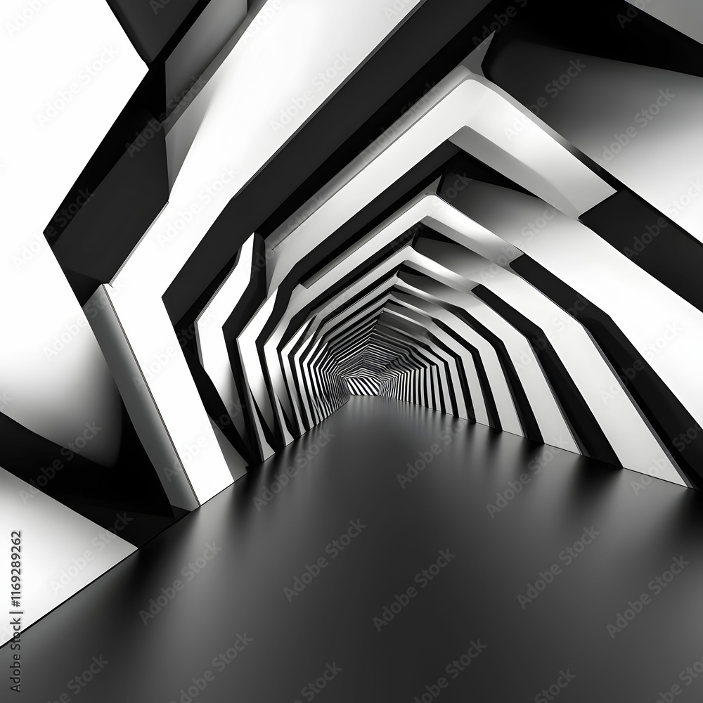 Poster 3d rendering of abstract black and white geometric background