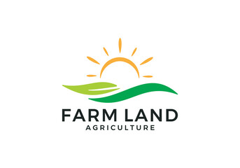leaf with sun logo. creative agriculture design symbol concept