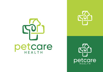 dog with cat logo design. pet health care symbol vector concept