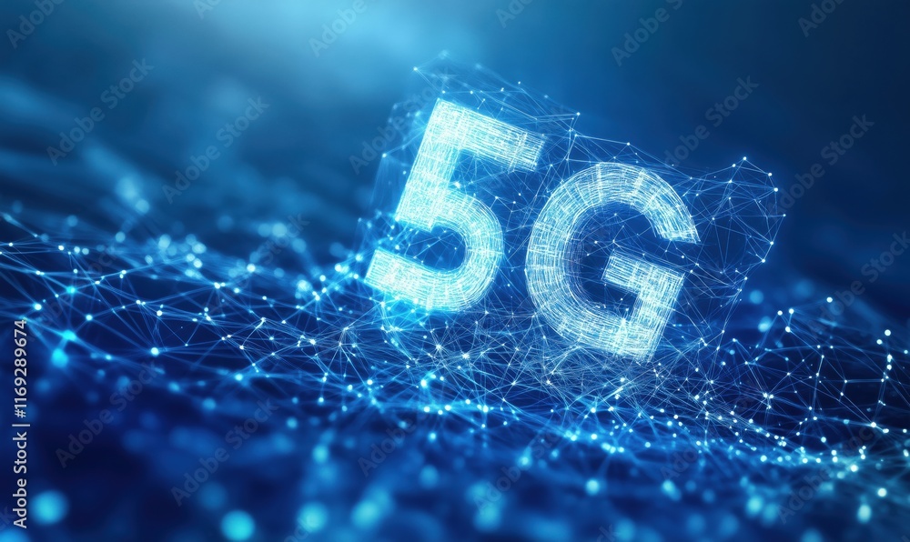 Poster 5g technology representation with digital network connections and data visualization