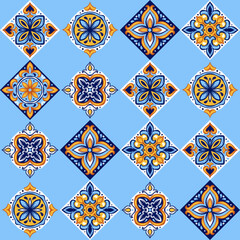 Portuguese ceramic tile pattern. Mediterranean traditional ornament. Italian or spanish majolica.