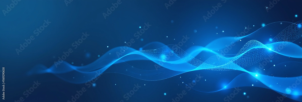 Poster abstract blue background features blurred stripes smooth curves representing tech comms concepts