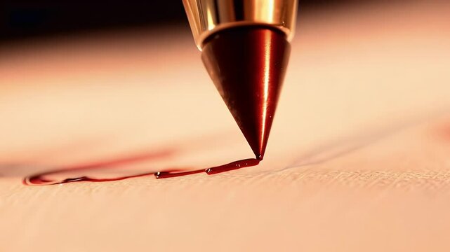 dip pen writes flowing red ink lines exquisite close up footage high quality audio recorded capture accompanying natural writing sounds