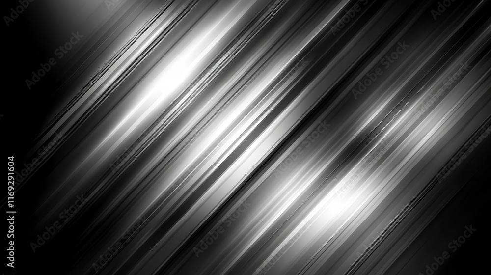 Poster abstract composition with diagonal lines and gradients in black and silver tones.