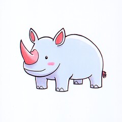 Fototapeta premium Charmingly Illustrated Cartoon Rhino: Sweet Hand-Drawn Sketch on Light Background. AI Generated