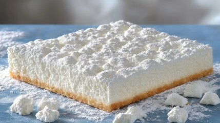 A fluffy, white dessert with a powdered sugar topping.