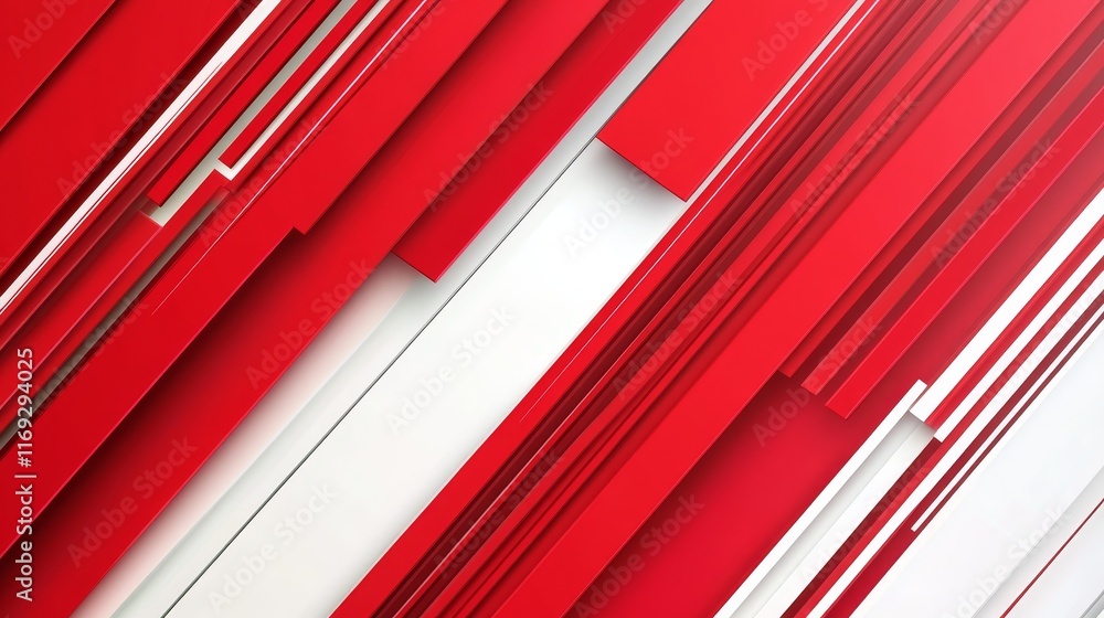 Poster abstract composition of red and white geometric shapes creating a modern visual design.