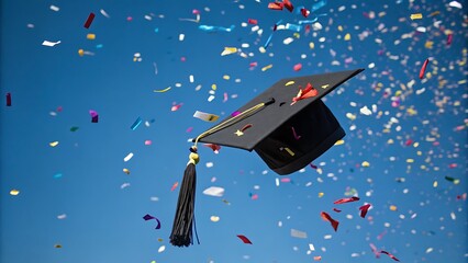 education, graduation and people concept - silhouettes of many happy students in gowns throwing mortarboards in ai