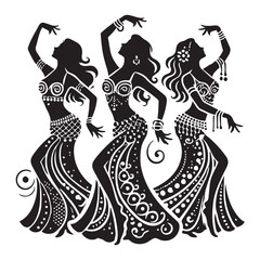 Belly Dance Silhouette Vector Illustration, Solid White Background.