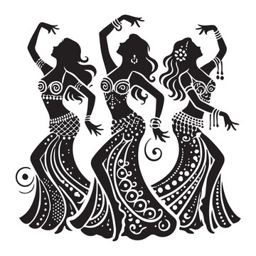 black silhouettes belly dancers performing clip art preview