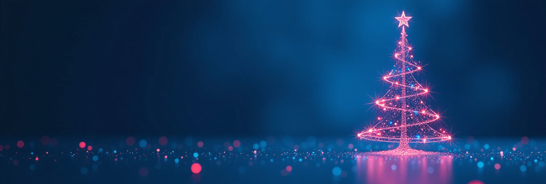blue background features glowing digital christmas tree representing tech side holidays computer enthusiasts every