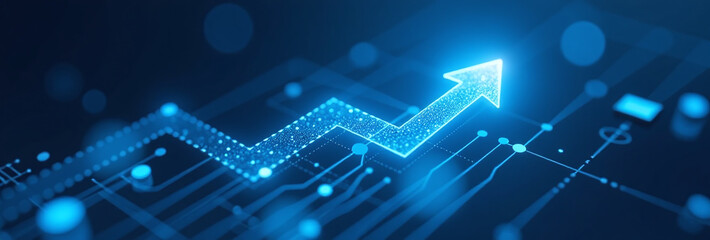 blue background light arrow circuit illustration promotes digital growth simple