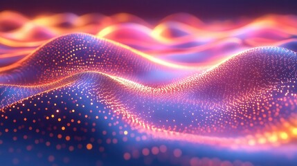 A digital rendering of glowing particles scattered across a surface, illuminated by subtle light reflections, creating a soft and calming effect with gentle hues